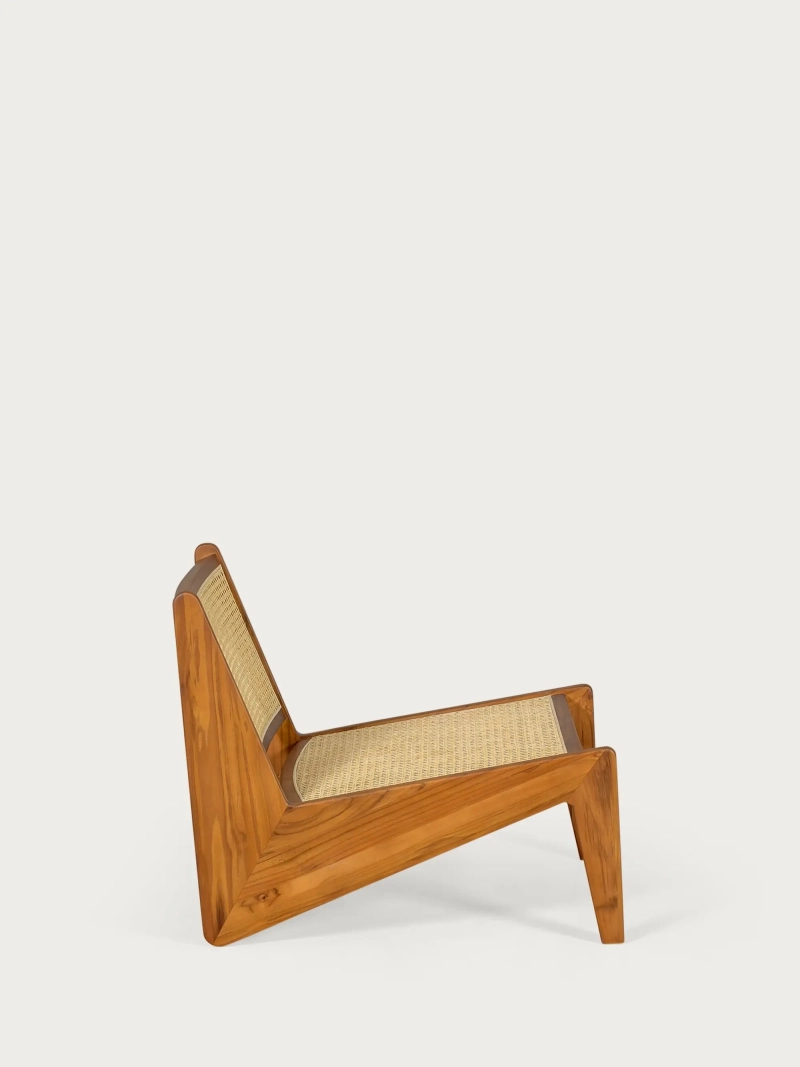 Lav lænestol i teaktræ og naturlig rattan Compass FurnMod - 8