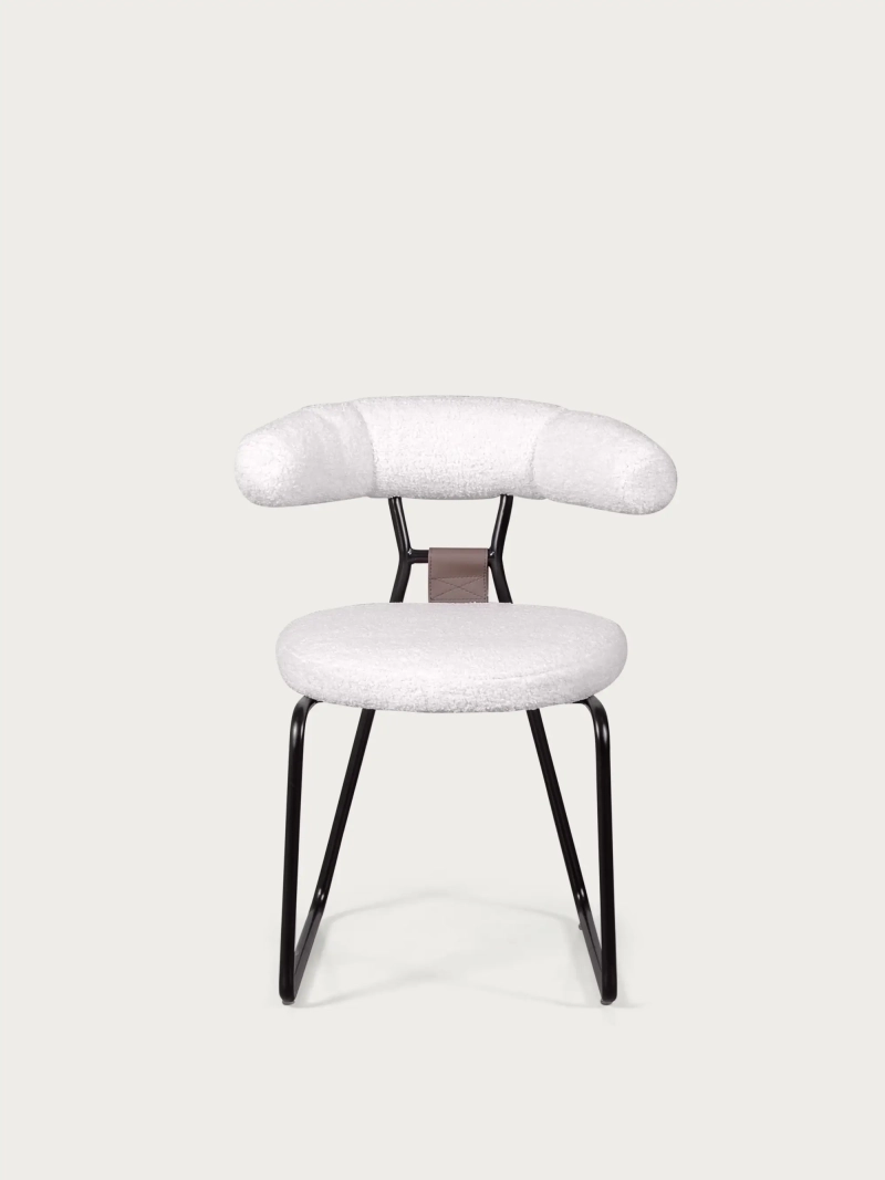 Silla de diseño tapizada en bouclé y patas de acerlo lacado - Oxford FurnMod - 1