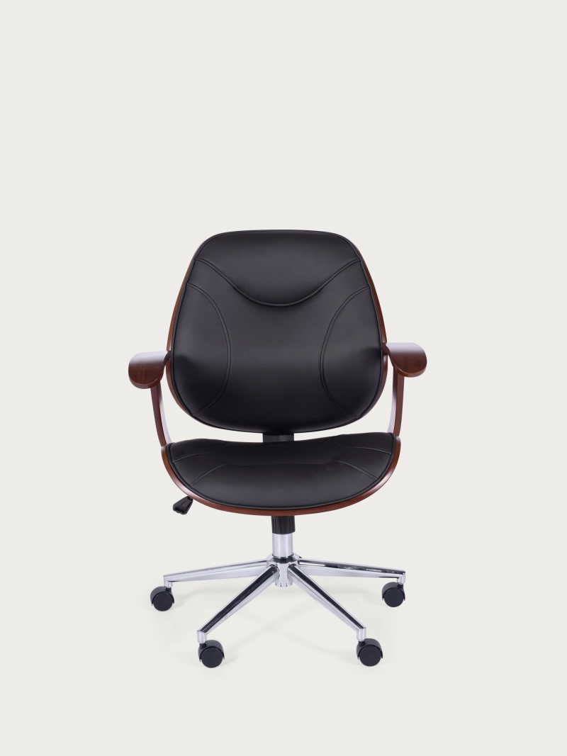 Siège de bureau design en bois de noyer foncé et revêtement en similicuir - Nordic FurnMod - 1