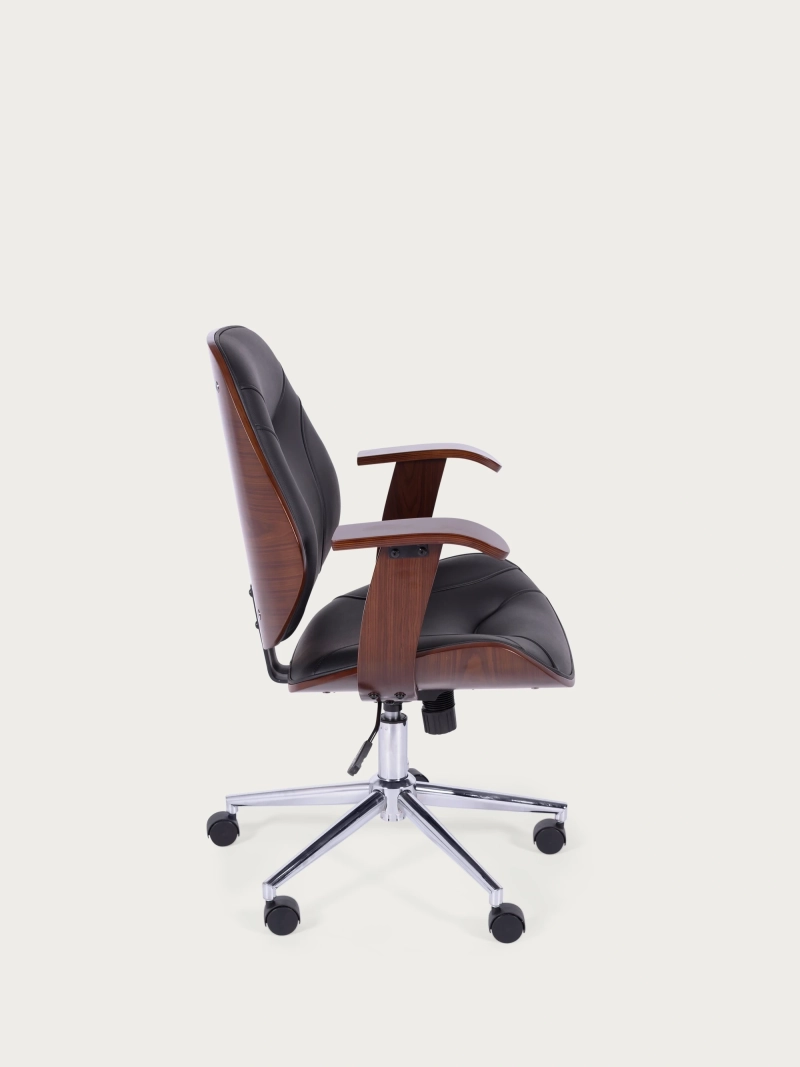 Silla de oficina de diseño con madera oscura de nogal y tapizada en polipiel - Nordic FurnMod - 1