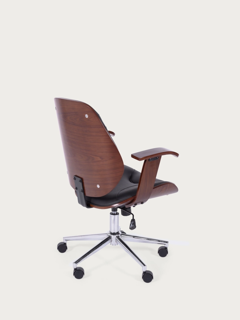 Design bureaustoel met donker notenhout en bekleed met kunstleer - Nordic FurnMod - 9