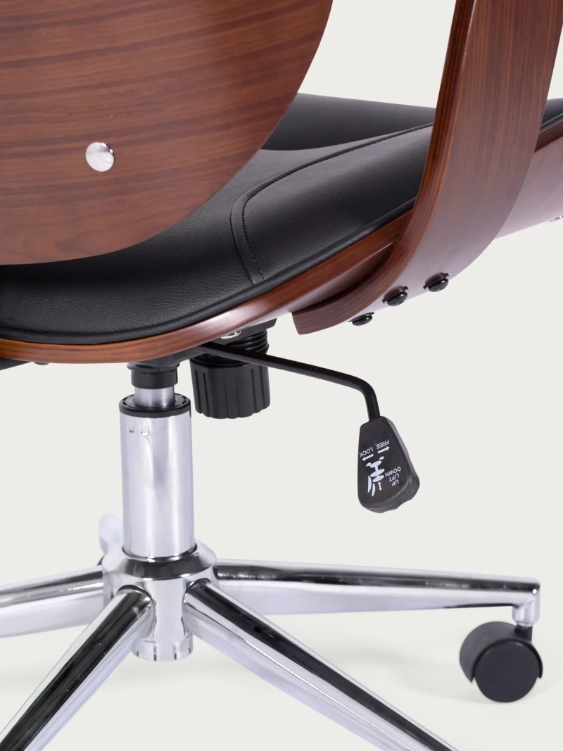 Silla de oficina de diseño con madera oscura de nogal y tapizada en polipiel - Nordic FurnMod - 1