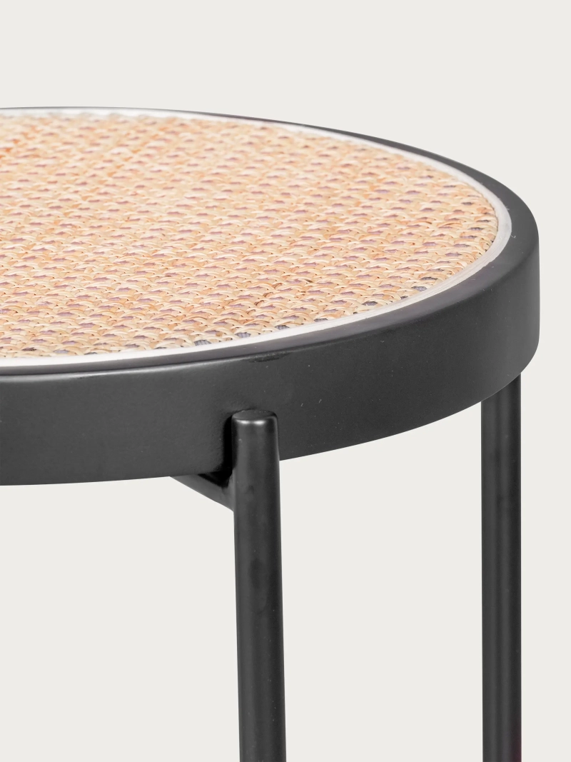 Mesa auxiliar retro con detalles en ratán natural (50cm) - North FurnMod - 3