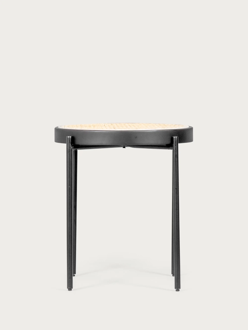 Mesa auxiliar retro con detalles en ratán natural (50cm) - North FurnMod - 2
