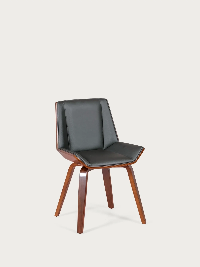 Walnut Wood and Leatherette Dining Chair - Nordic S FurnMod - 6