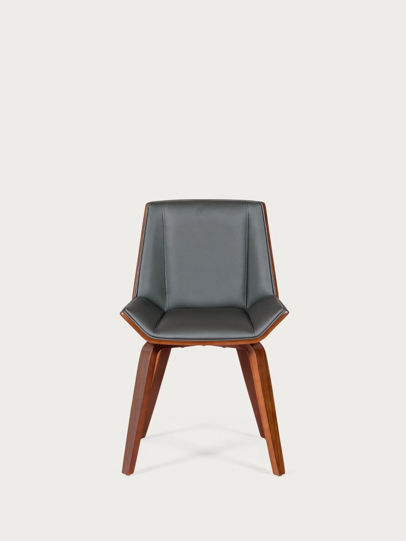 Chaise de salle à manger en bois de noyer et simili cuir - Nordic S FurnMod - 1