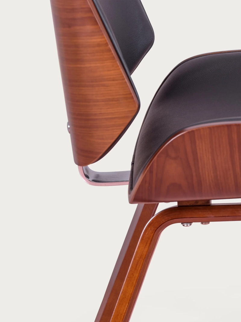 Dark walnut wood chair with leatherette cushion - Nordic FurnMod - 3