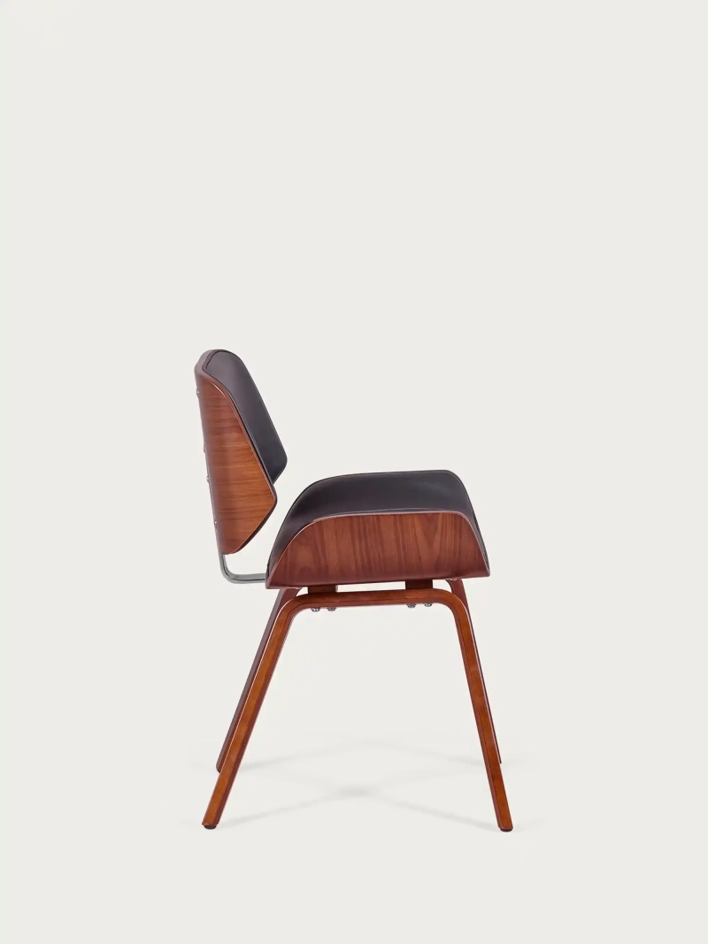 Dark walnut wood chair with leatherette cushion - Nordic FurnMod - 1