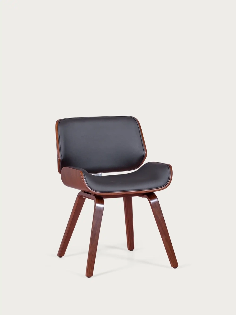 Tumma pähkinäpuu tuoli keinonahkatyynyllä - Nordic FurnMod - 1