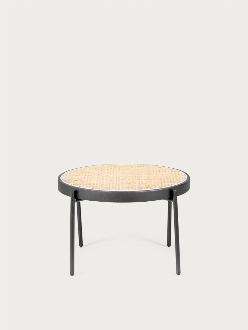 Retro coffee table with natural rattan details (60cm) - North FurnMod - 1