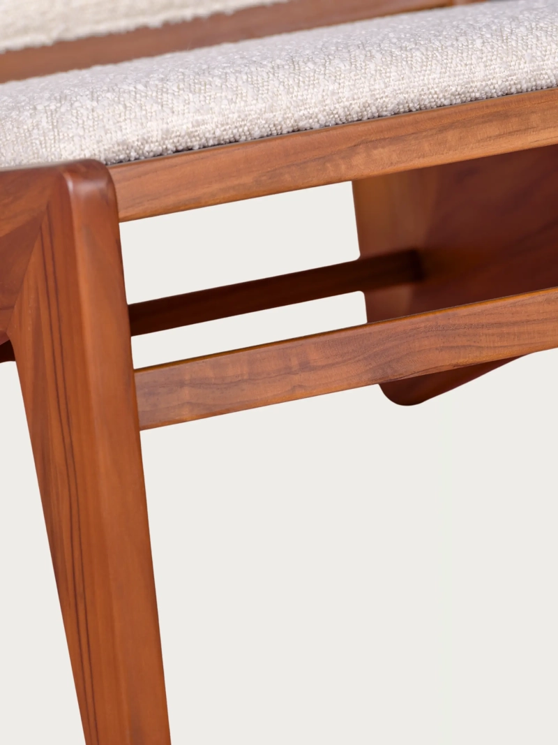 Low armchair in teak wood and upholstered in bouclé fabric - Compass FurnMod - 6