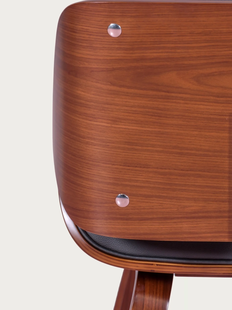 Dark walnut wood chair with leatherette cushion - Nordic FurnMod - 1
