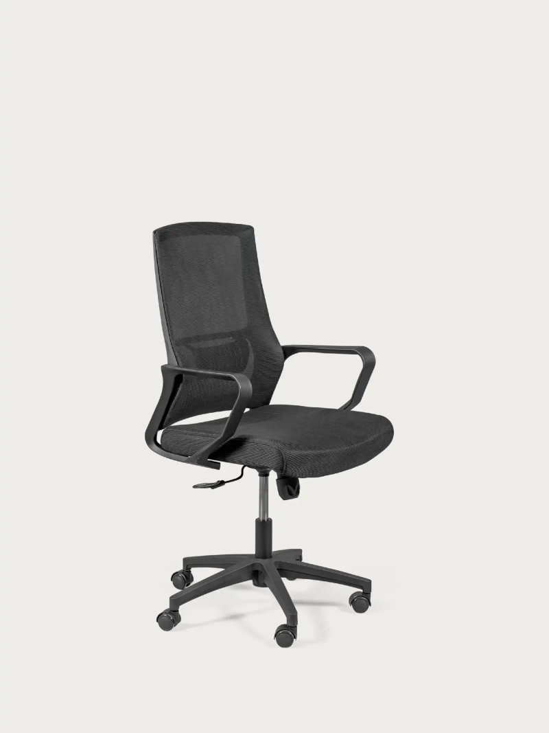 Silla de oficina ergonómica regulable en malla transpirable con acabados negros - Mesh FurnMod - 1
