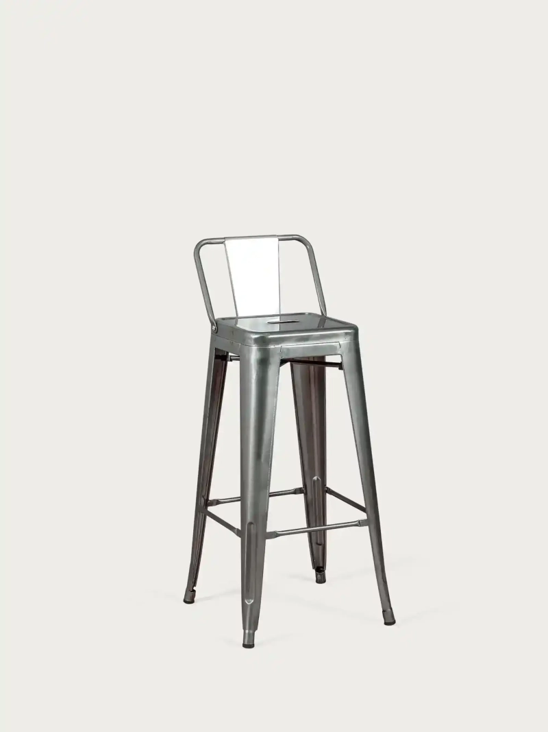 stool industrial metallized steel with low backrest (76cm) - Bistro FurnMod - 1