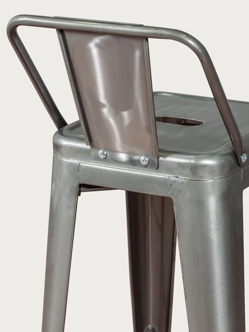 Taburete industrial en acero metalizado con respaldo bajo (76cm) - Bistro FurnMod - 1