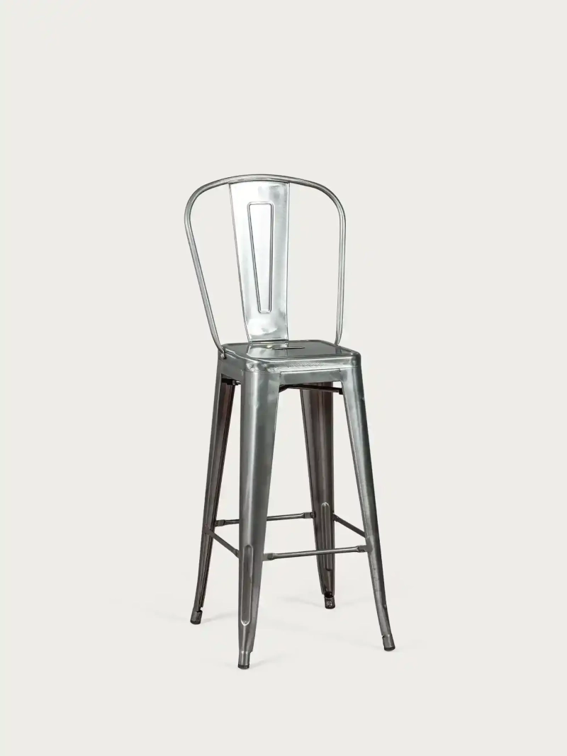 Taburete industrial en acero metalizado con respaldo alto (76cm) - Bistro FurnMod - 1