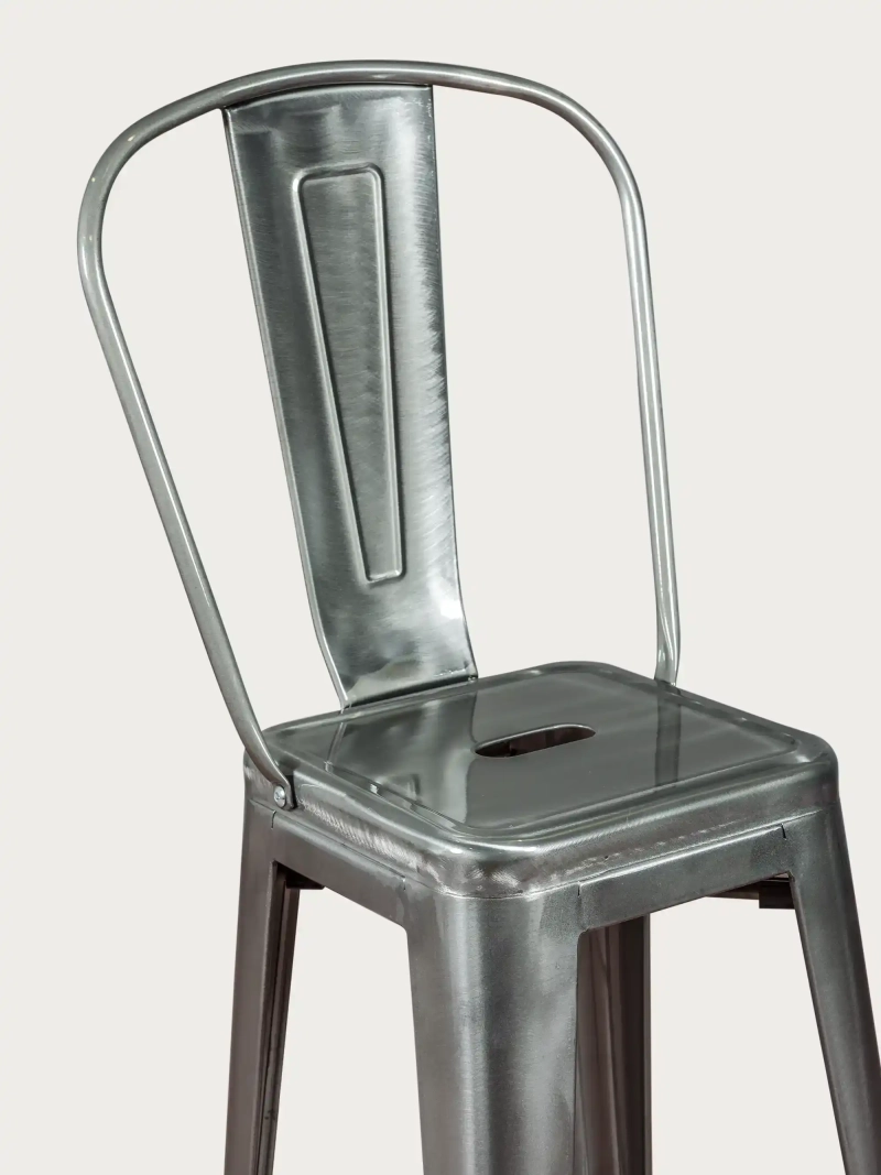 stołek industrialny z metalizowanej stali z wysokim oparciem (76 cm) - Bistro FurnMod - 1