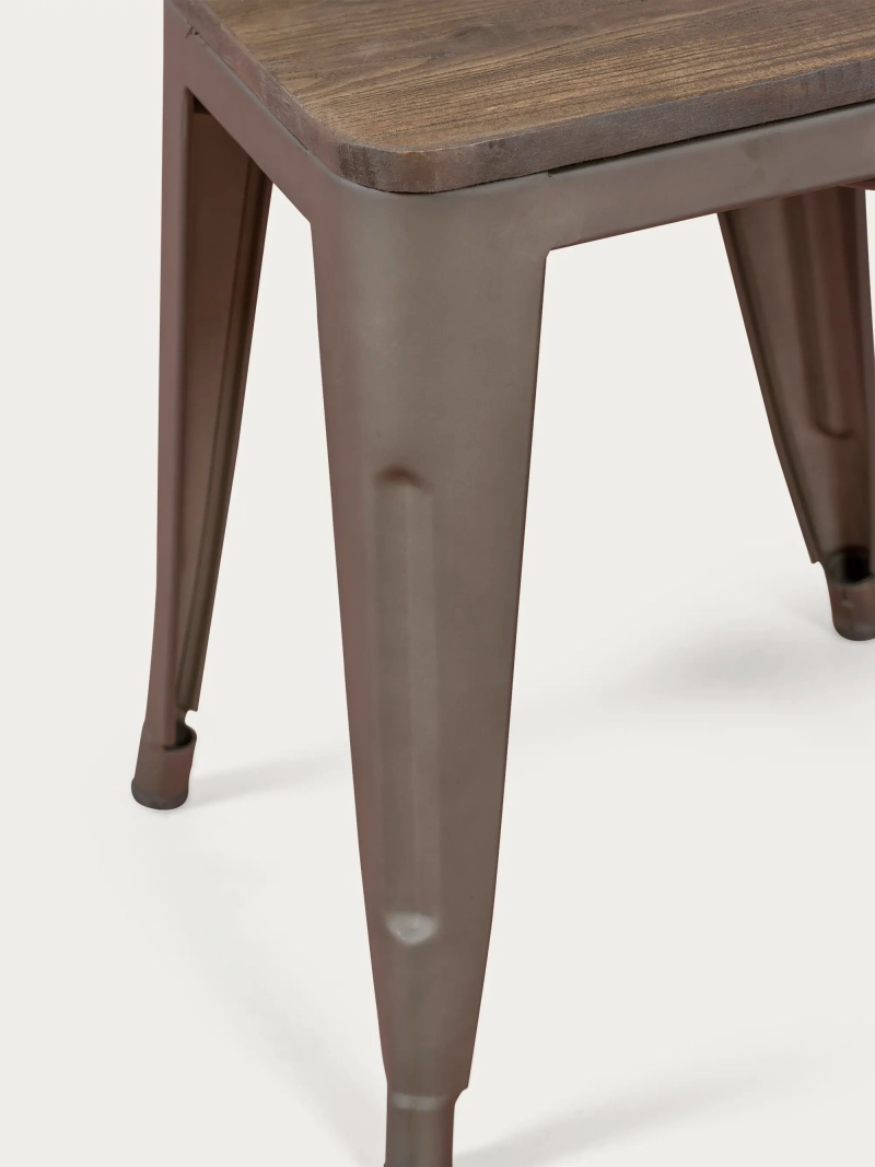 zsámoly ipari öregített acél basszus fa ülőkével (45cm) - Bistro FurnMod - 1