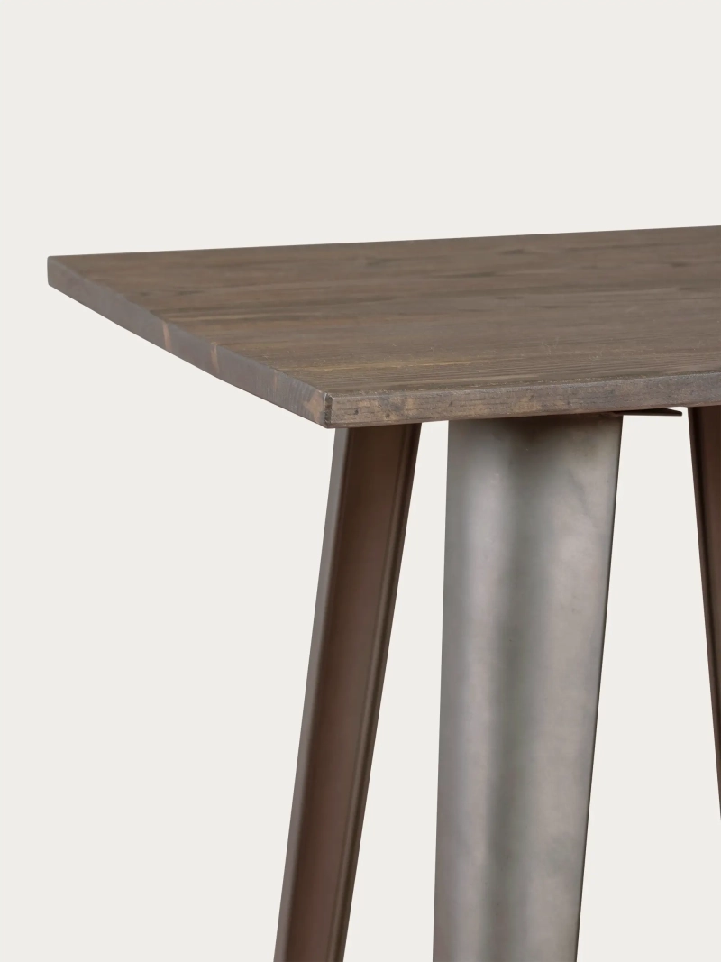 Table haute industrielle en acier vieilli et bois foncé - Bistro FurnMod - 4