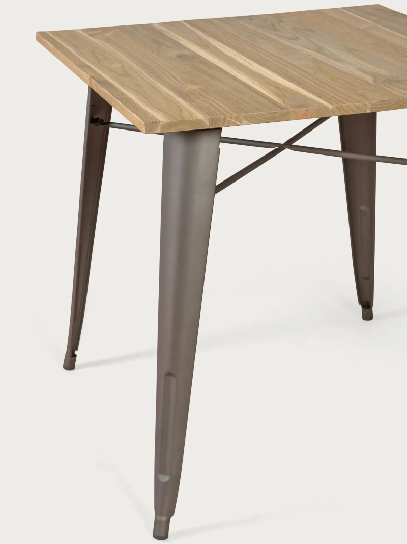 Industriële tafel in verouderd staal en licht hout - Bistro FurnMod - 1