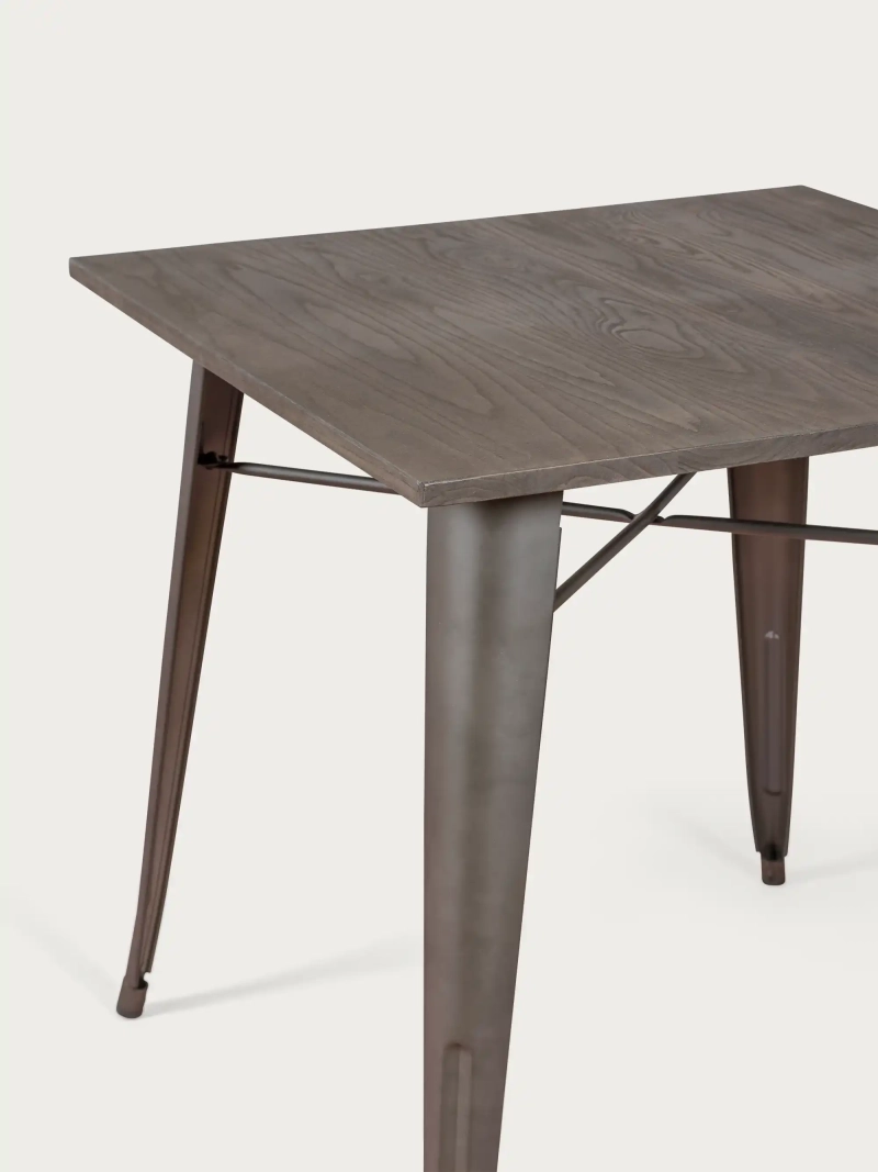 Table industrielle en acier vieilli et bois foncé - Bistro FurnMod - 1