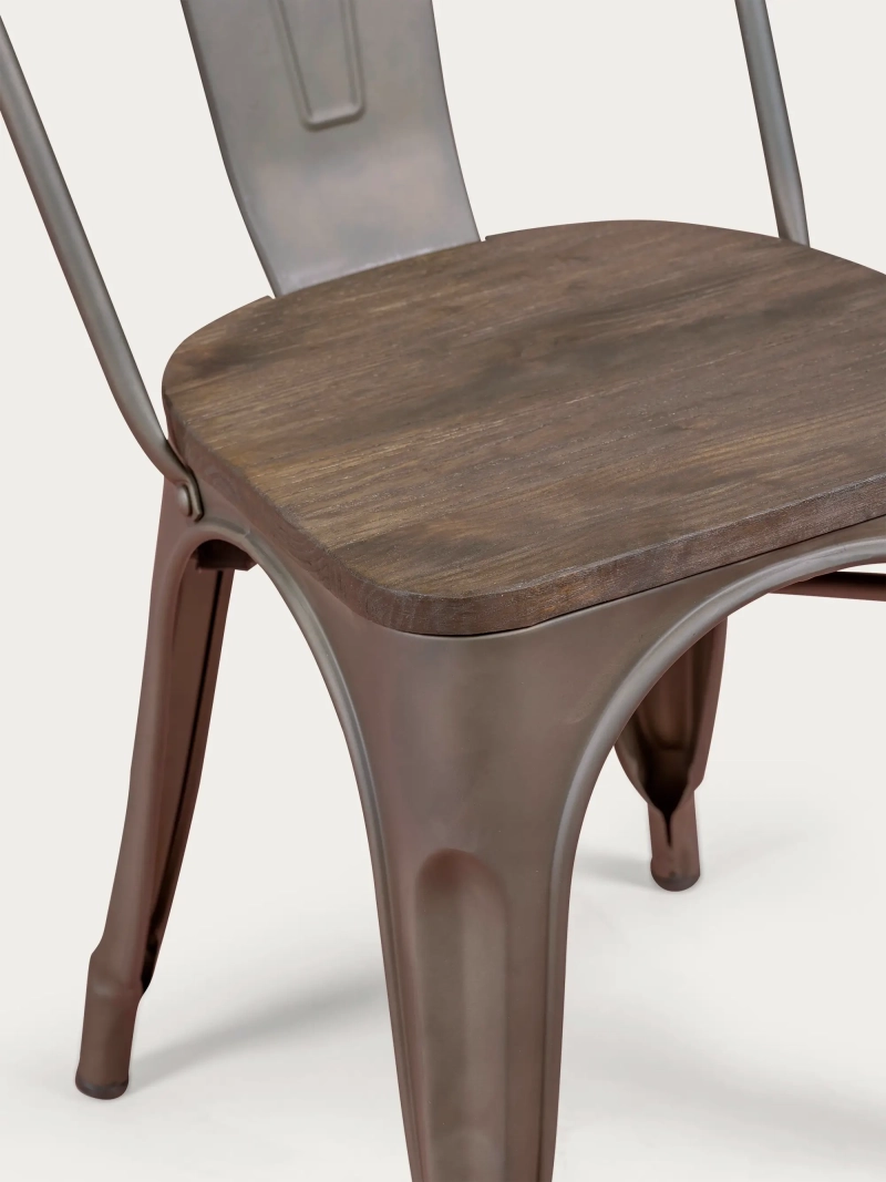 Starší industriální židle se sedákem z tmavého dřeva - Bistro FurnMod - 1