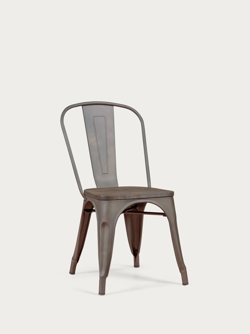 Aged industrial chair with dark wood seat - Bistro FurnMod - 1