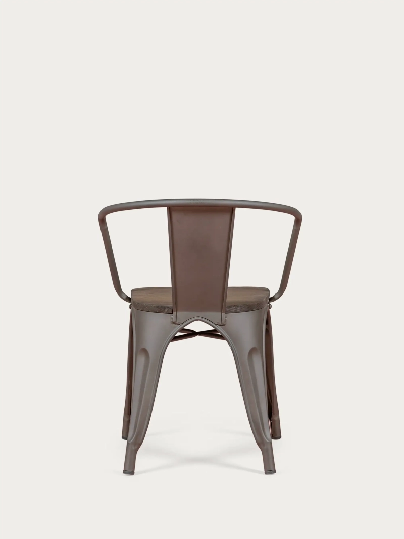 Gealterter Industriestuhl mit Armlehnen und Holzsitz - Bistro FurnMod - 1