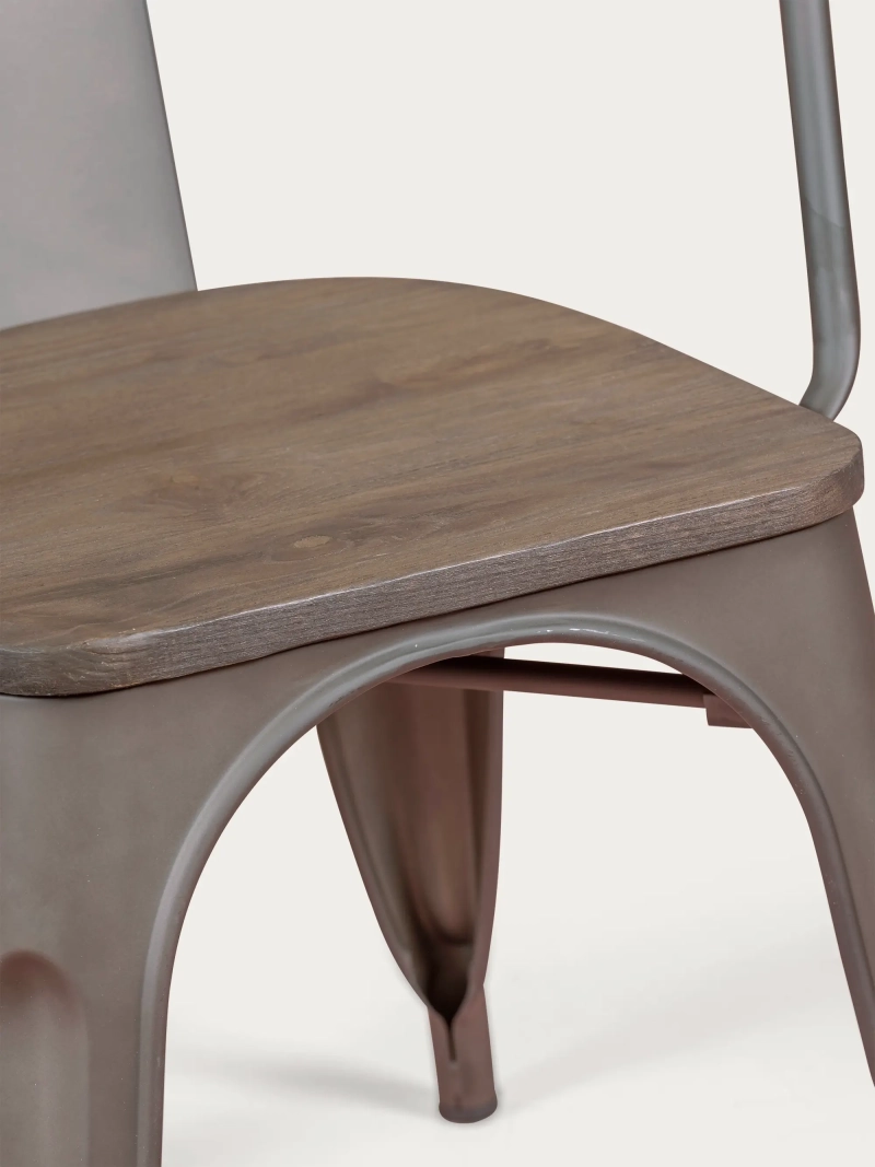 Aged industrial chair with armrests and wooden seat - Bistro FurnMod - 3