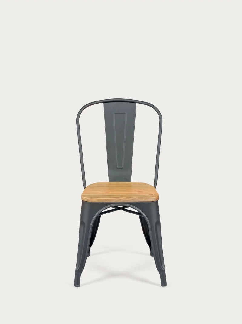 Silla metálica con asiento de madera de olmo - Bistro FurnMod - 3