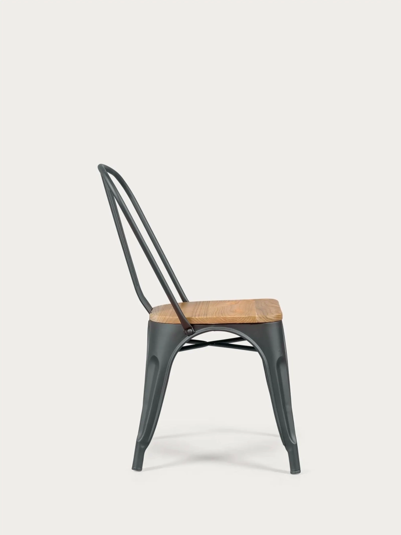 Scaun metalic cu scaun din lemn de ulm - Bistro FurnMod - 1