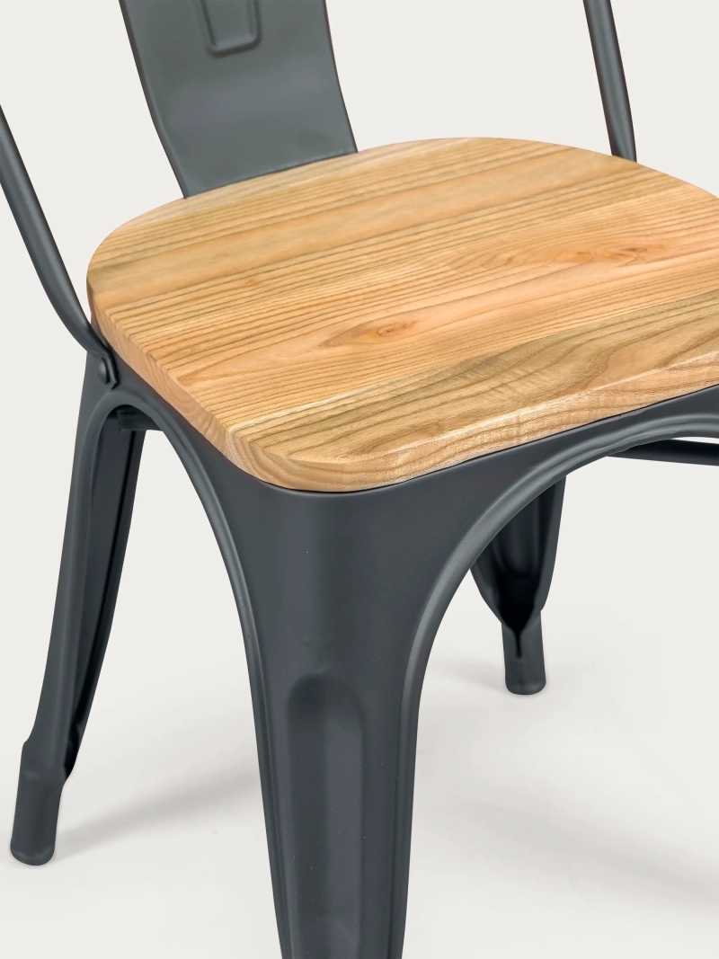 Silla metálica con asiento de madera de olmo - Bistro FurnMod - 4