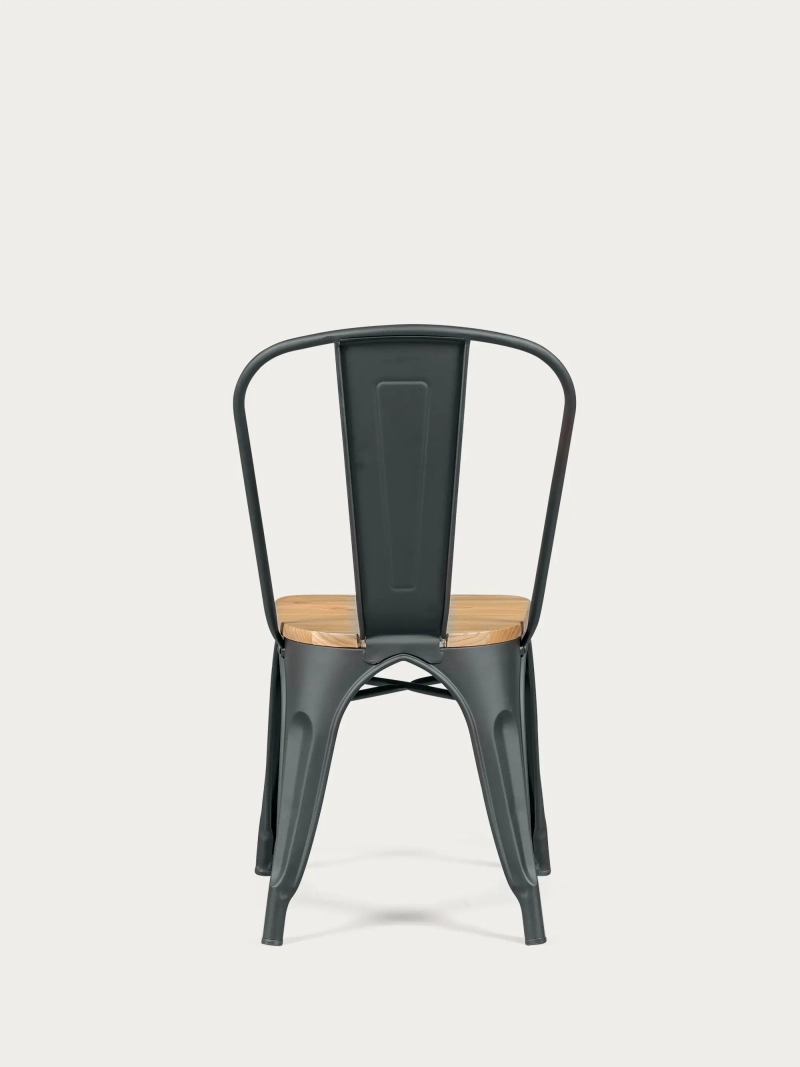 Cadeira metálica com assento em madeira de olmo - Bistro FurnMod - 9