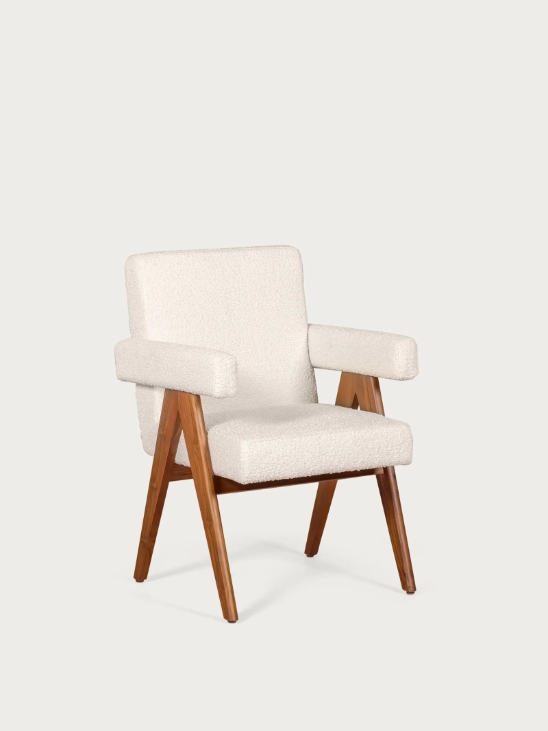 Sillón rústico con reposabrazos en madera de teca y tejido bouclé - Compass FurnMod - 6