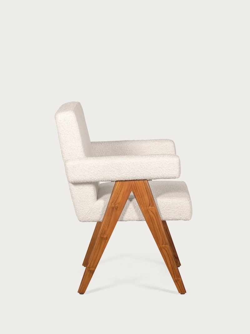 Sillón rústico con reposabrazos en madera de teca y tejido bouclé - Compass FurnMod - 7