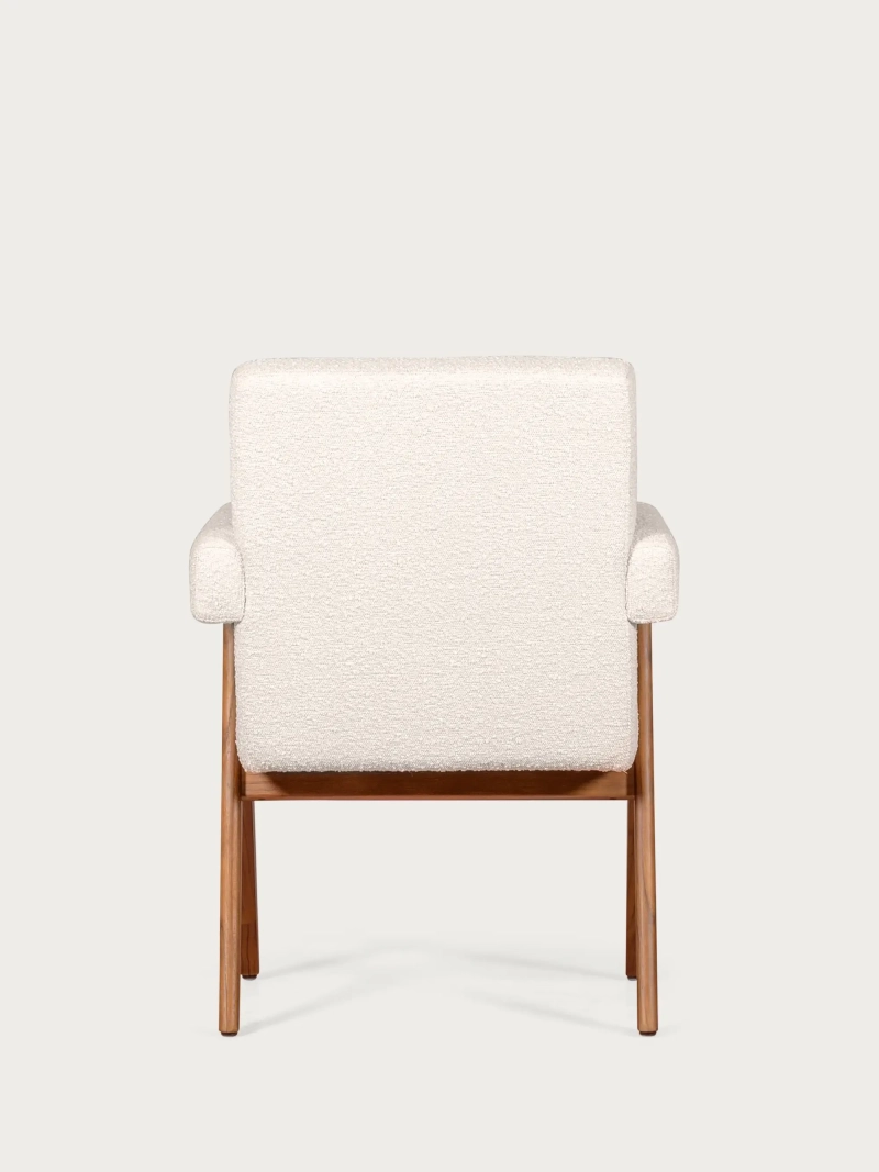 Sillón rústico con reposabrazos en madera de teca y tejido bouclé - Compass FurnMod - 1