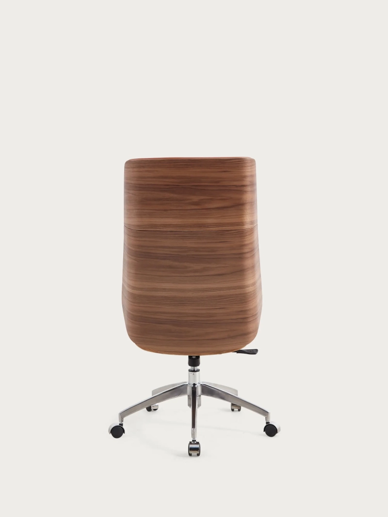 Nordic Silla de oficina de respaldo alto en nogal con piel italiana de plena flor - FurnMod