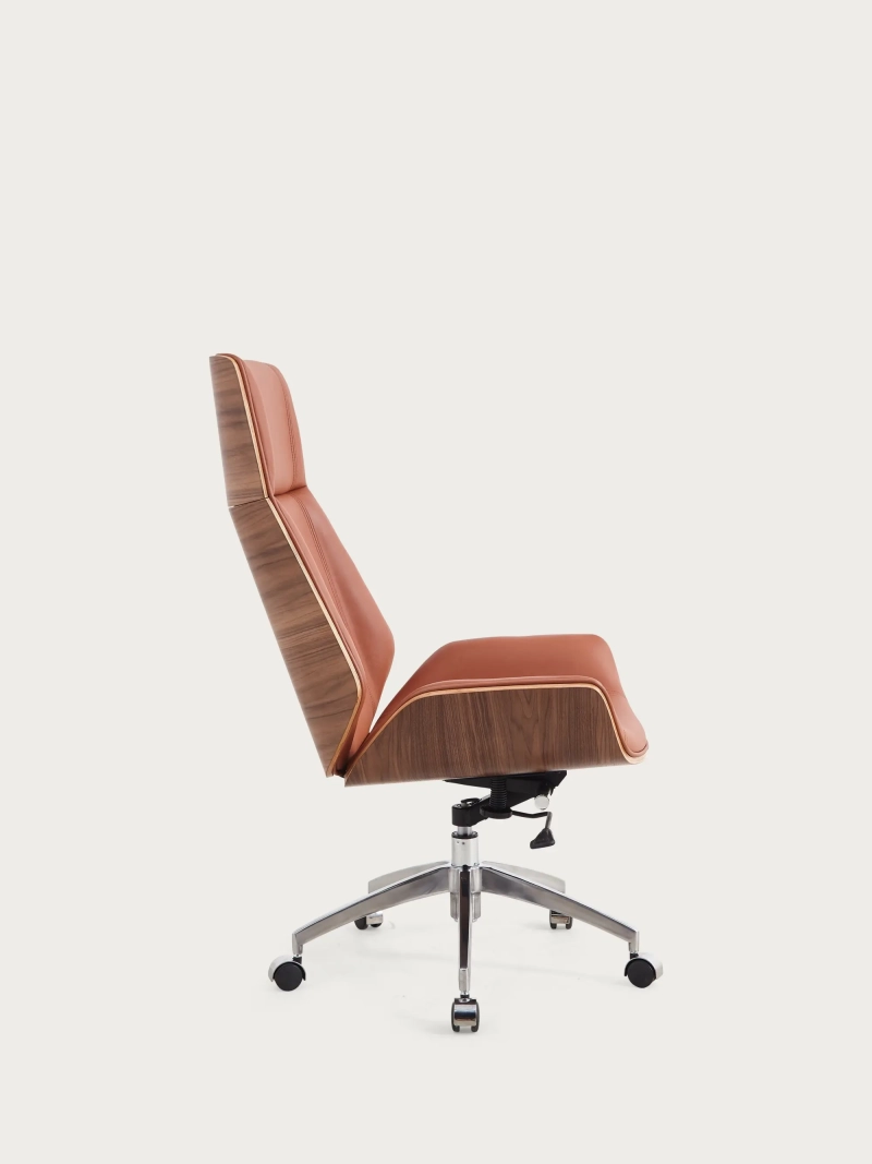 Nordic Silla de oficina de respaldo alto en nogal con piel italiana de plena flor - FurnMod