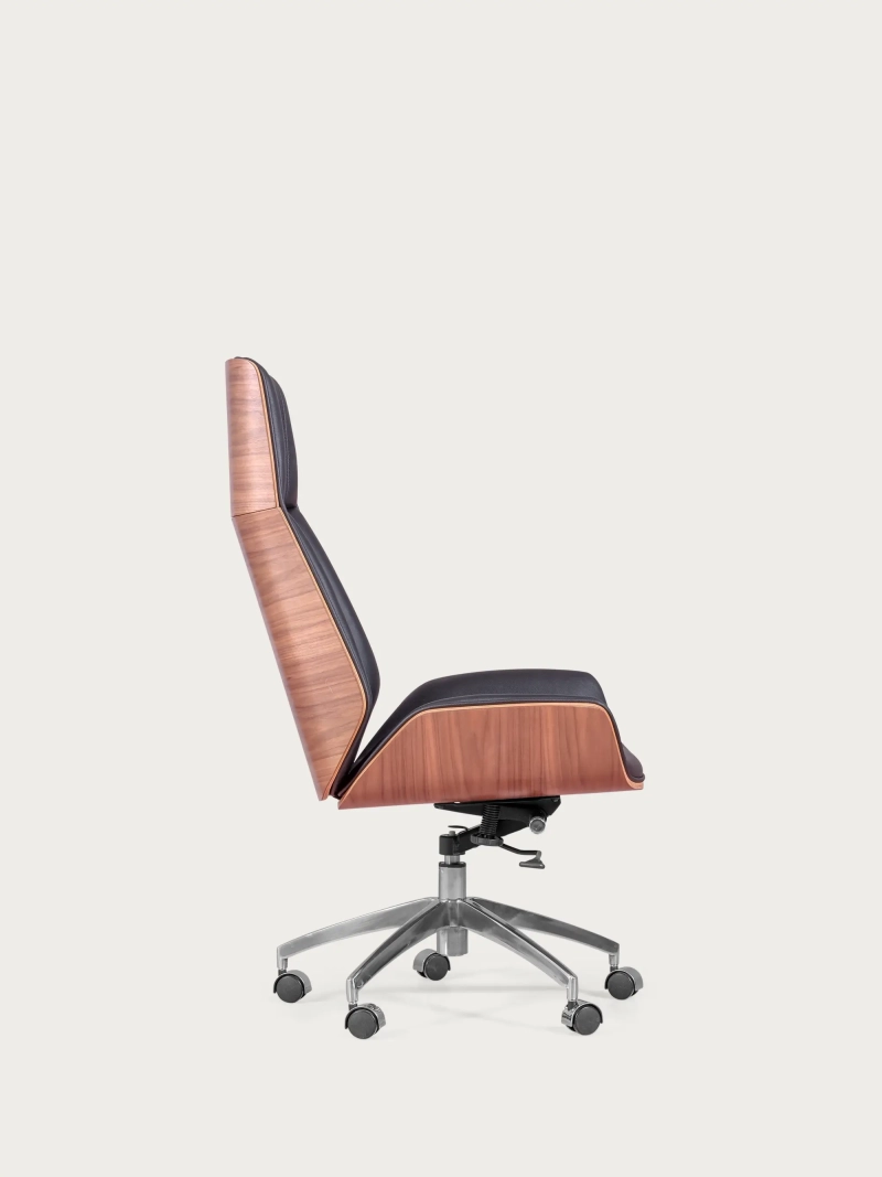 Silla de oficina de respaldo alto en nogal con piel italiana de plena flor - Nordic FurnMod - 2