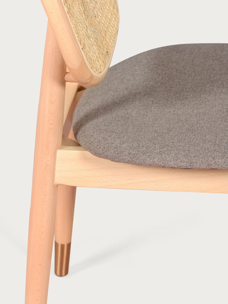 Beech wood and natural rattan chair with cotton cushion - Marsh FurnMod - 3