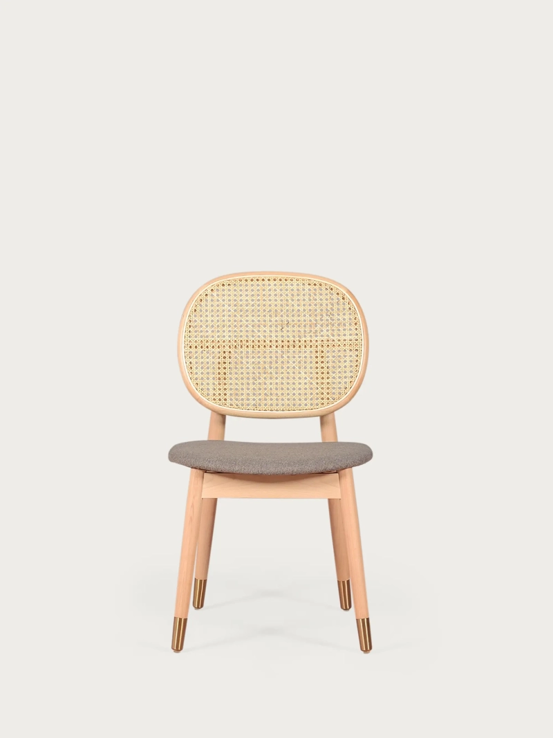 Beech wood and natural rattan chair with cotton cushion - Marsh FurnMod - 6