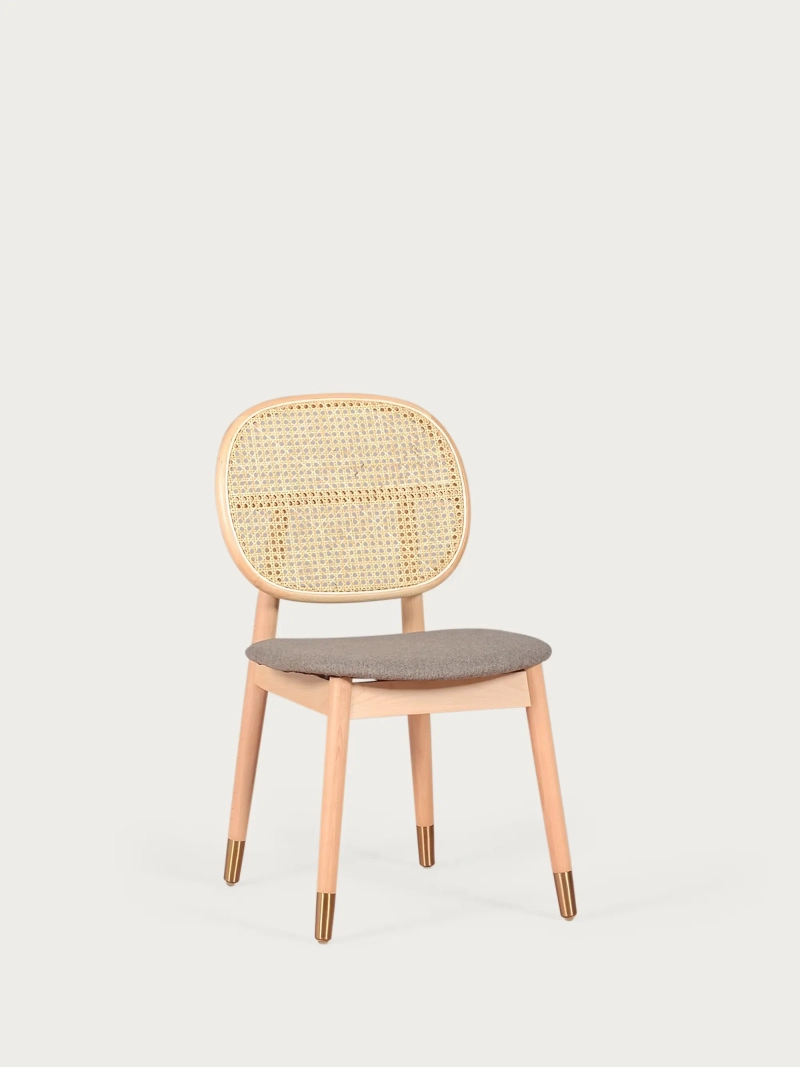 Silla en madera de haya y ratán natural con cojín de algodón - Marsh FurnMod - 1