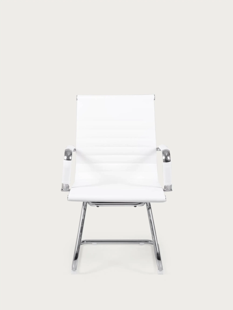 Office chair without casters with low backrest and leatherette upholstery - Alu FurnMod - 15