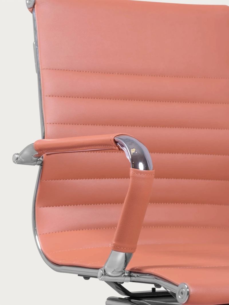 Office chair without casters with low backrest and leatherette upholstery - Alu FurnMod - 12
