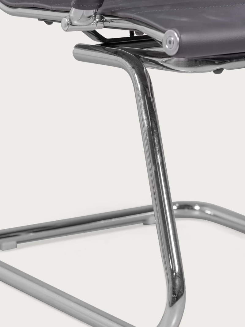 Office chair without casters with low backrest and leatherette upholstery - Alu FurnMod - 4
