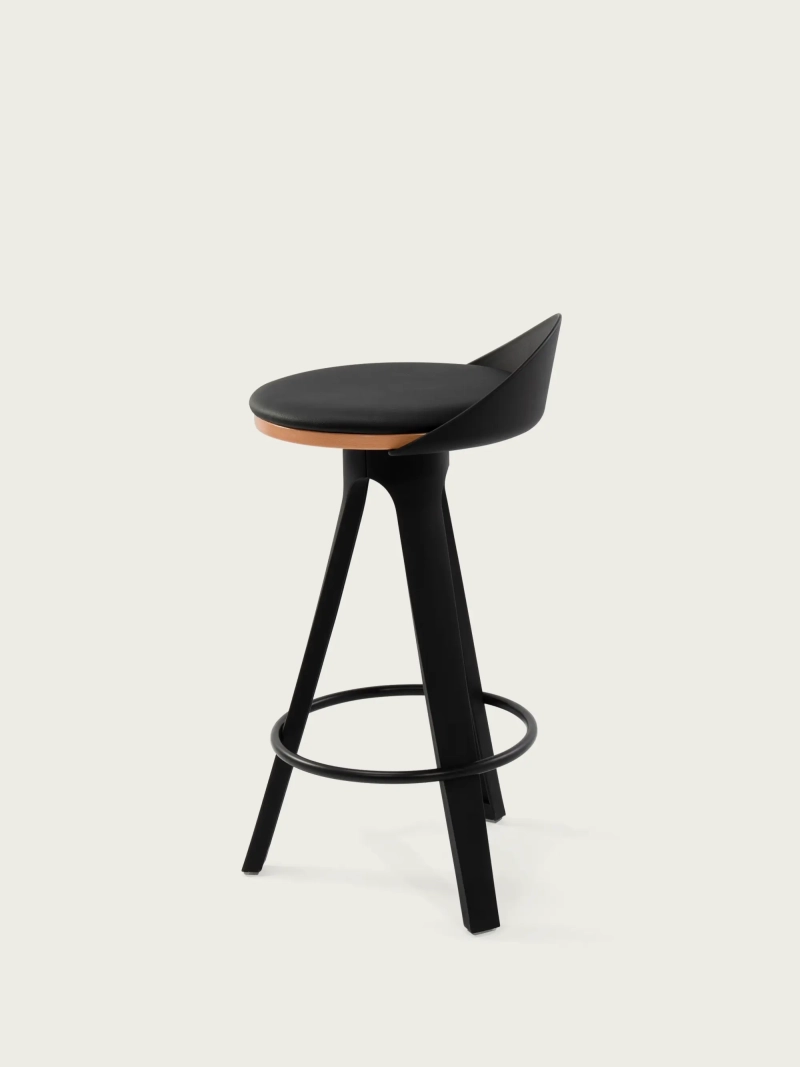 kruk ontwerp met kunstlederen kussen en beukenhouten zitting - Deco FurnMod - 8