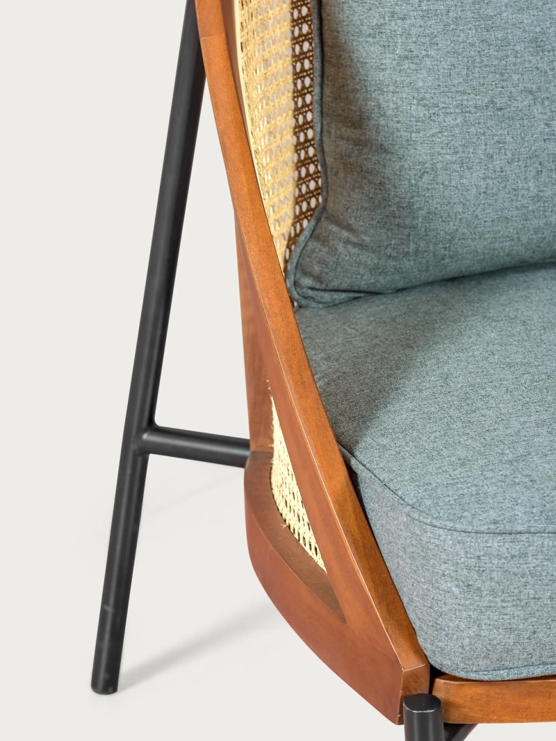 Sillón retro vintage en madera de nogal y ratán natural - Robín FurnMod - 3