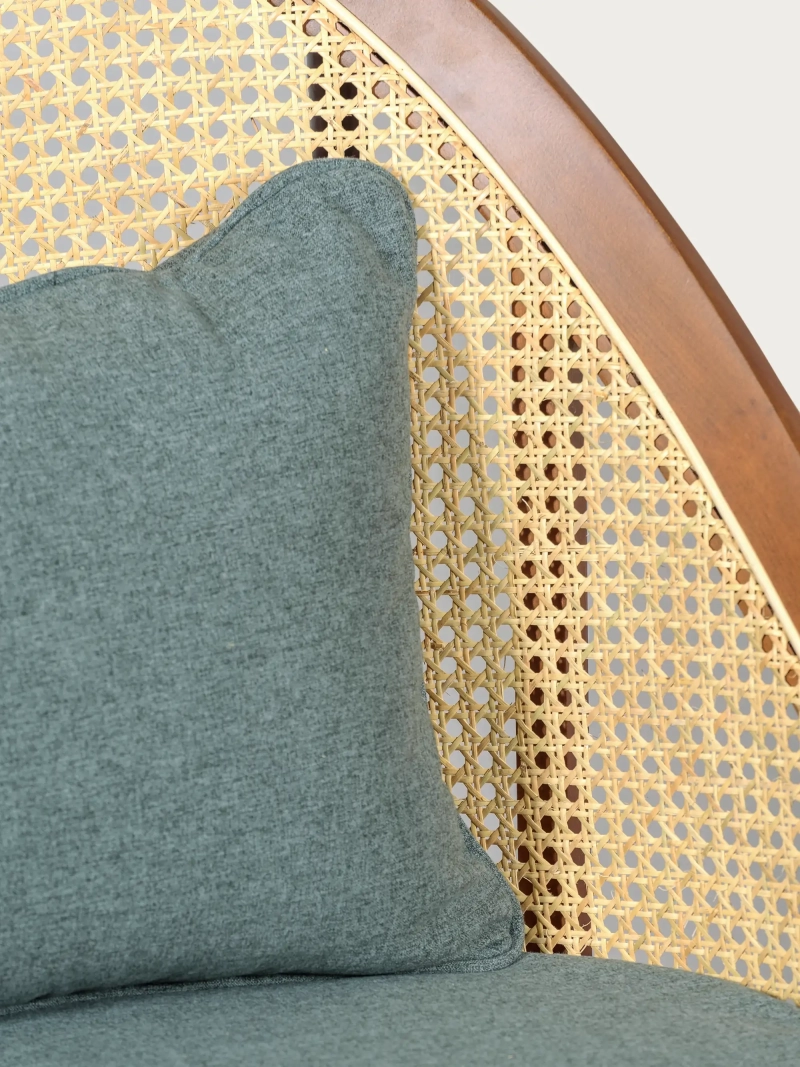 Vintage retro armchair in walnut wood and natural rattan - Robín FurnMod - 4
