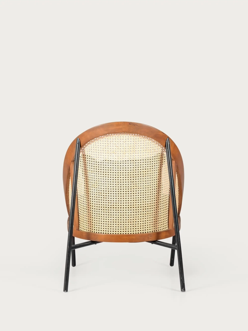Vintage retro armchair in walnut wood and natural rattan - Robín FurnMod - 1