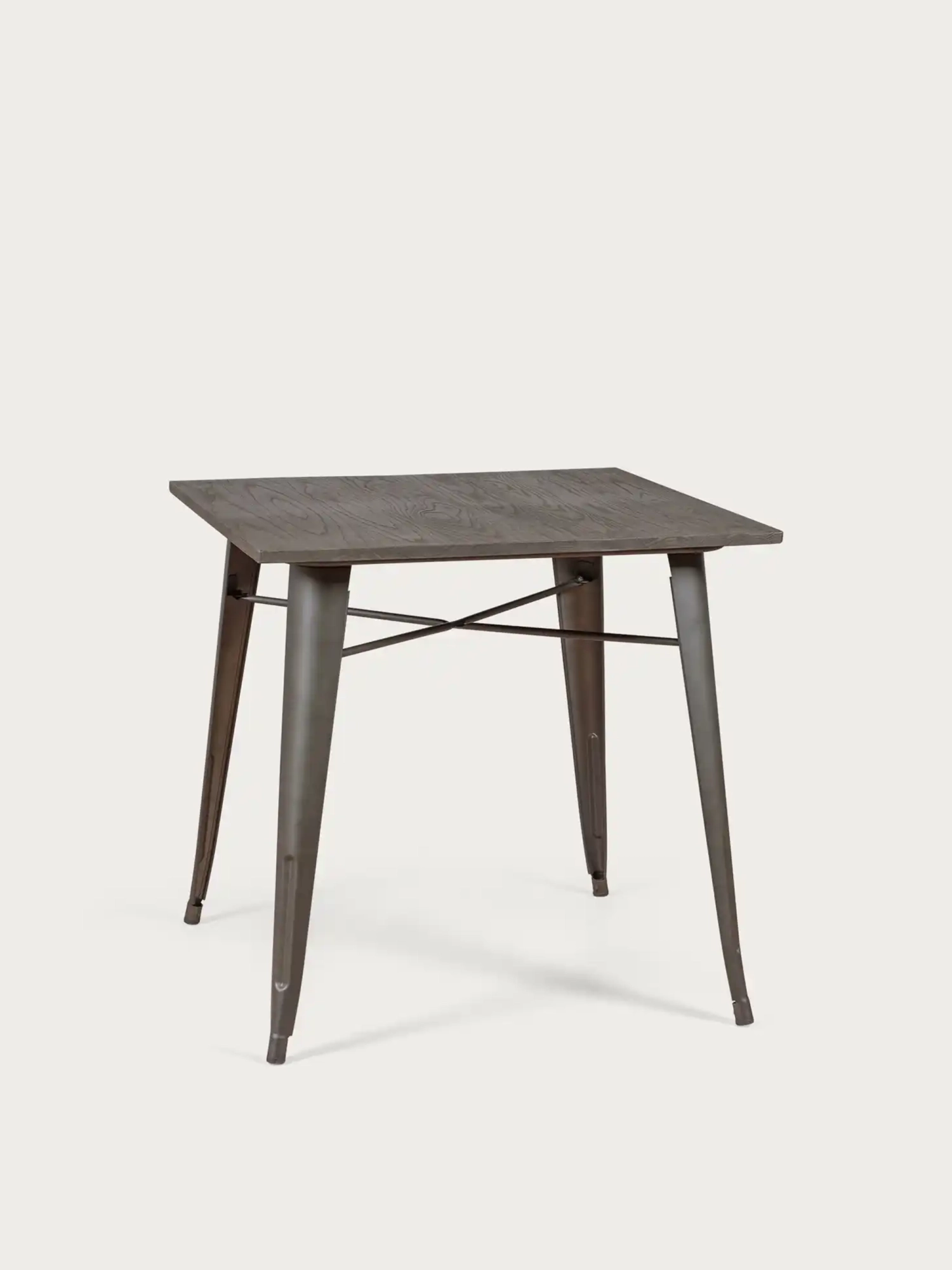 Verouderd staal en donkerhouten industriële tafel - Bistro FurnMod - 1